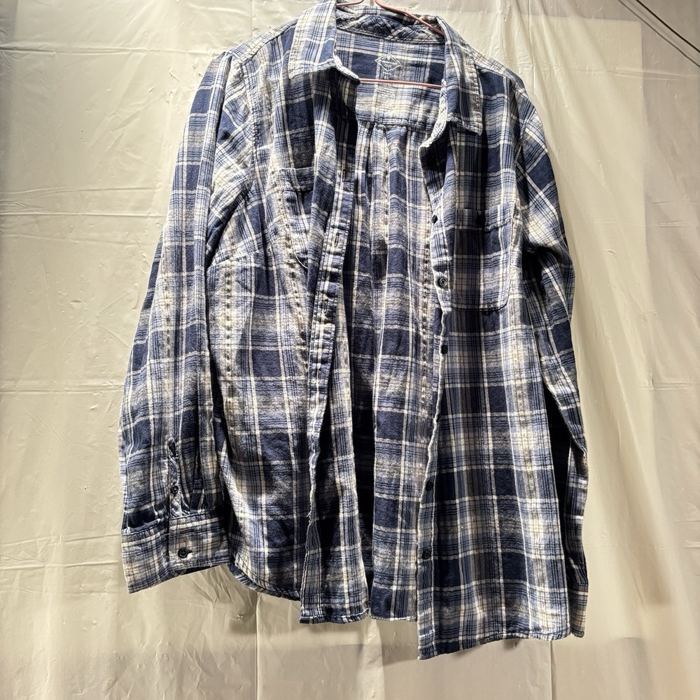 St John's Bay Shirt Women 0X Plus Blue‎ Plaid Button Collared Long Sleeve Cotton